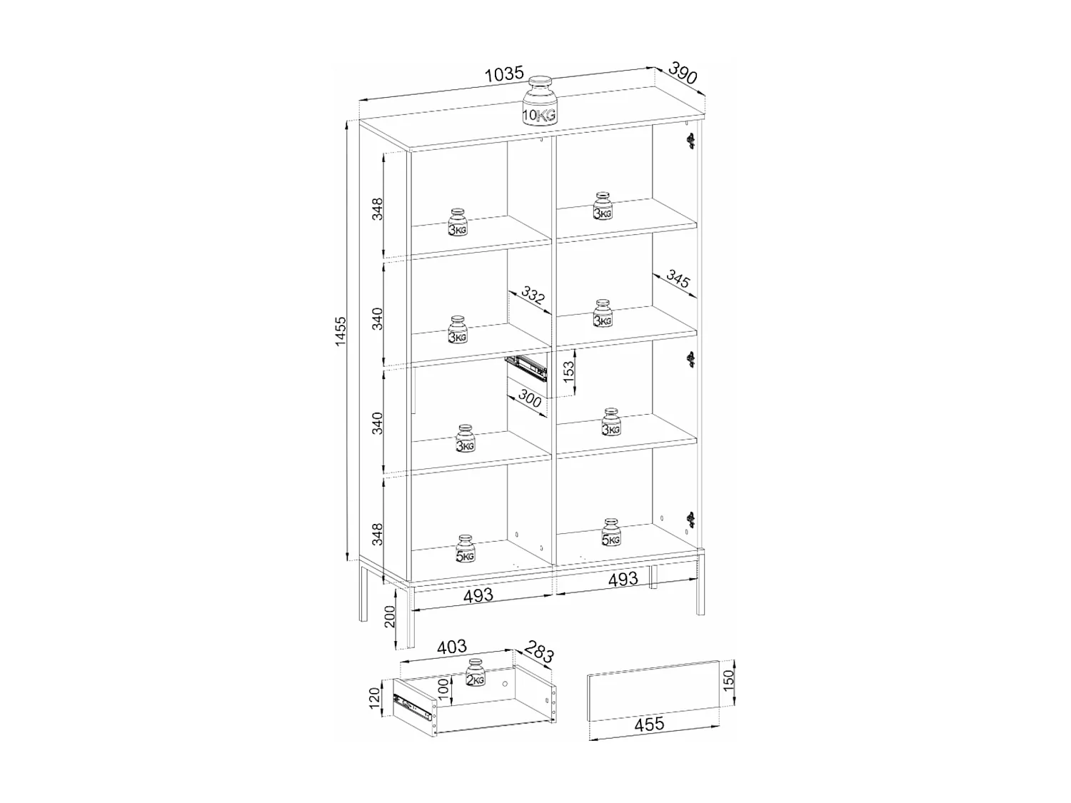 Vitrine - 2-türig mit Schublade und LED - Schwarz / Wotan Eiche - TOSENA