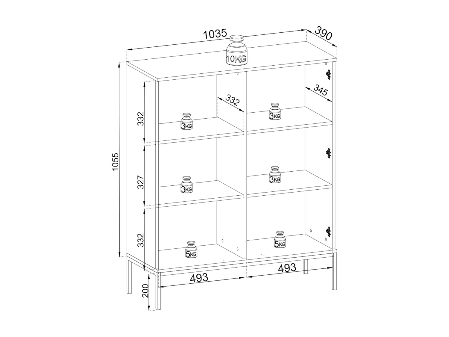 Vitrine - 2-türig mit LED - Schwarz / Wotan Eiche - TOSENA