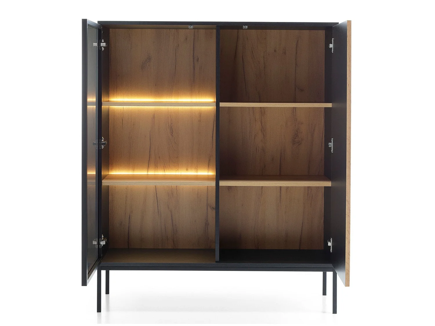 Vitrine - 2 portes avec éclairage LED - Noir/Chêne Wotan - TOSENA