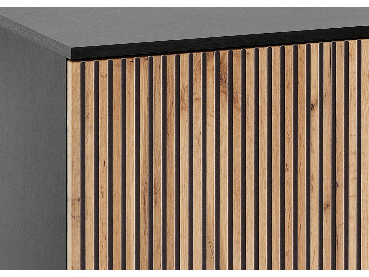 Vitrine - 2 portes avec éclairage LED - Noir/Chêne Wotan - TOSENA