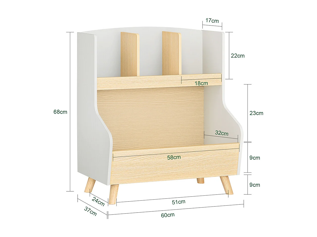 SoBuy Kinderboekenkast Kinderspeelgoedopbergplank Boekenplank voor jongens, meisjes, voor kinderslaapkamer en speelkamer, 60 x 37 x 68 cm, KMB105-HG