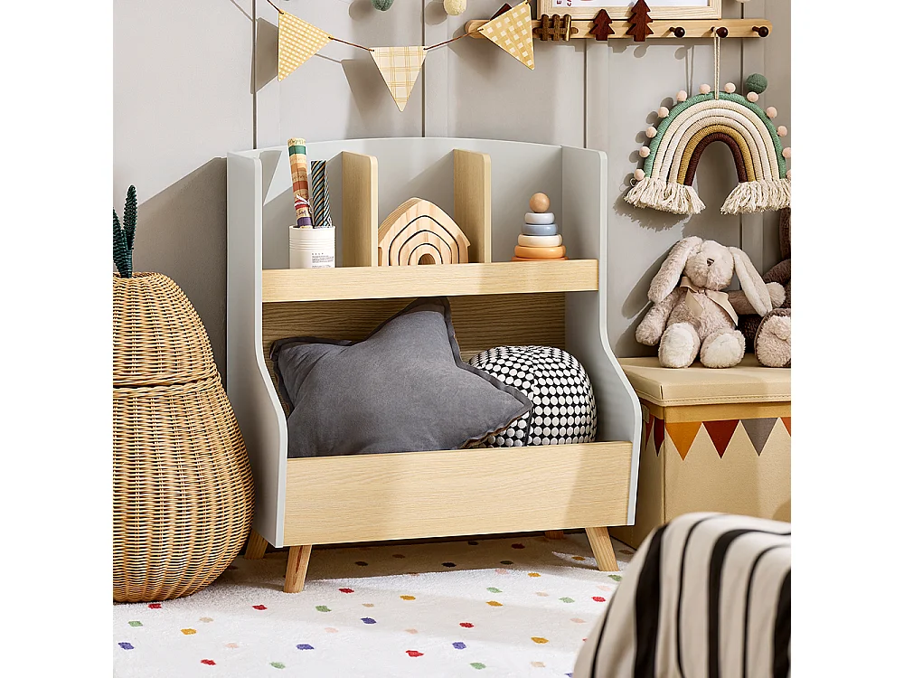 SoBuy KMB105-HG Bibliothèque Enfant Étagère de Rangement Jouets pour Enfants Étagère à Livres pour Garçon, Fille