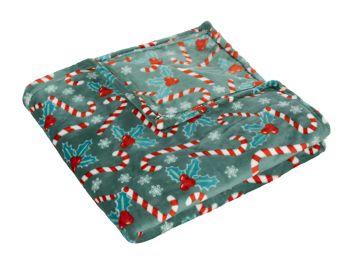 Plaid motif Houx et Cannes à sucre de Noël Vert et Rouge 130 x 180 cm