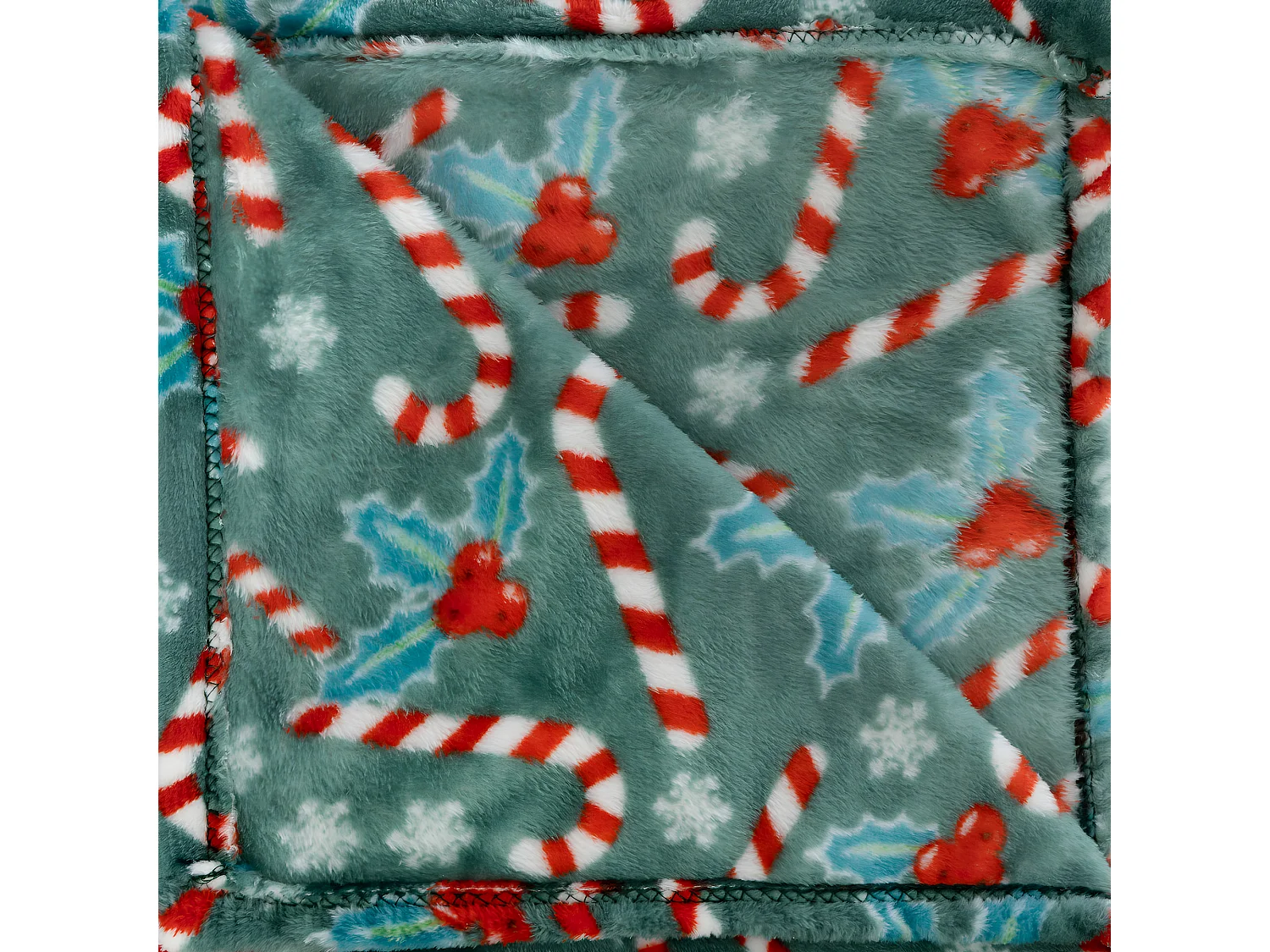 Plaid motif Houx et Cannes à sucre de Noël Vert et Rouge 130 x 180 cm