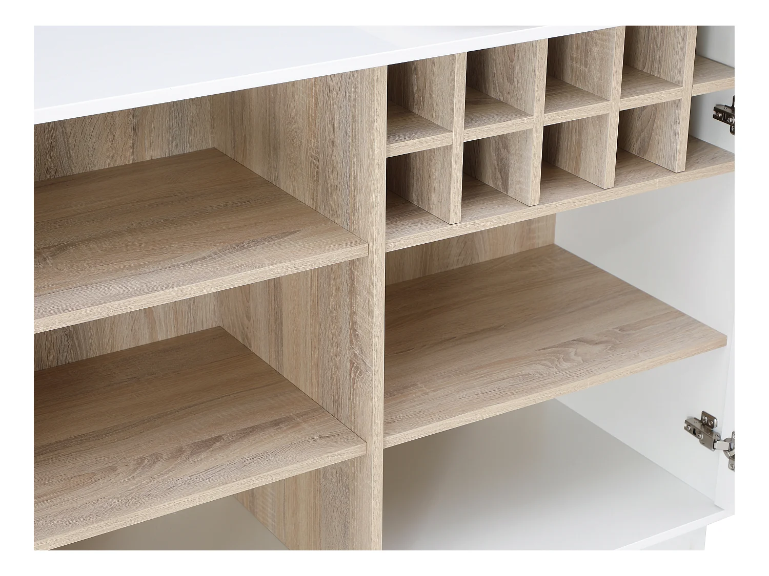 Meuble de bar pivotant avec rangements - Blanc et naturel - ARAMETA