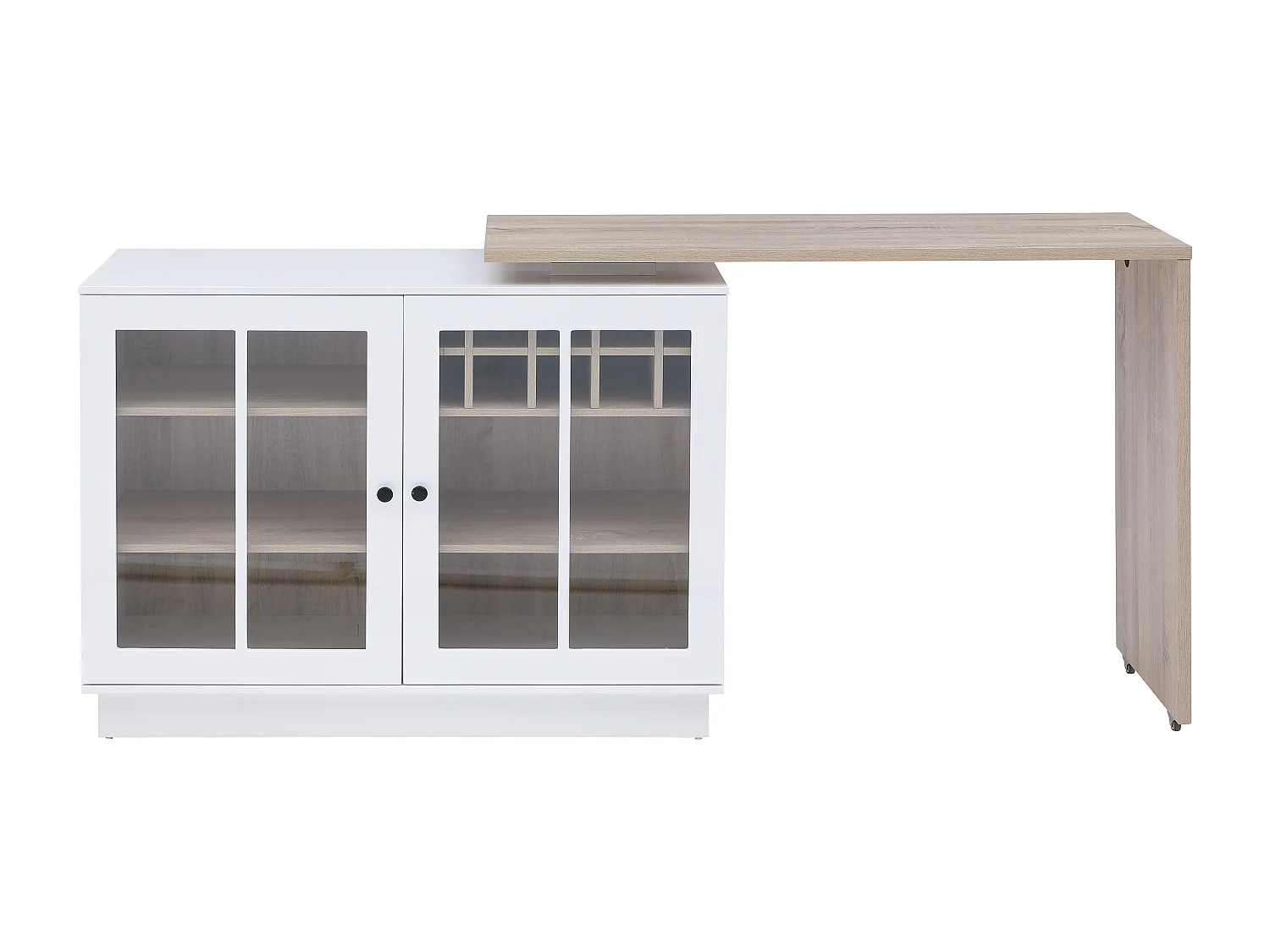 Meuble de bar pivotant avec rangements - Blanc et naturel - ARAMETA