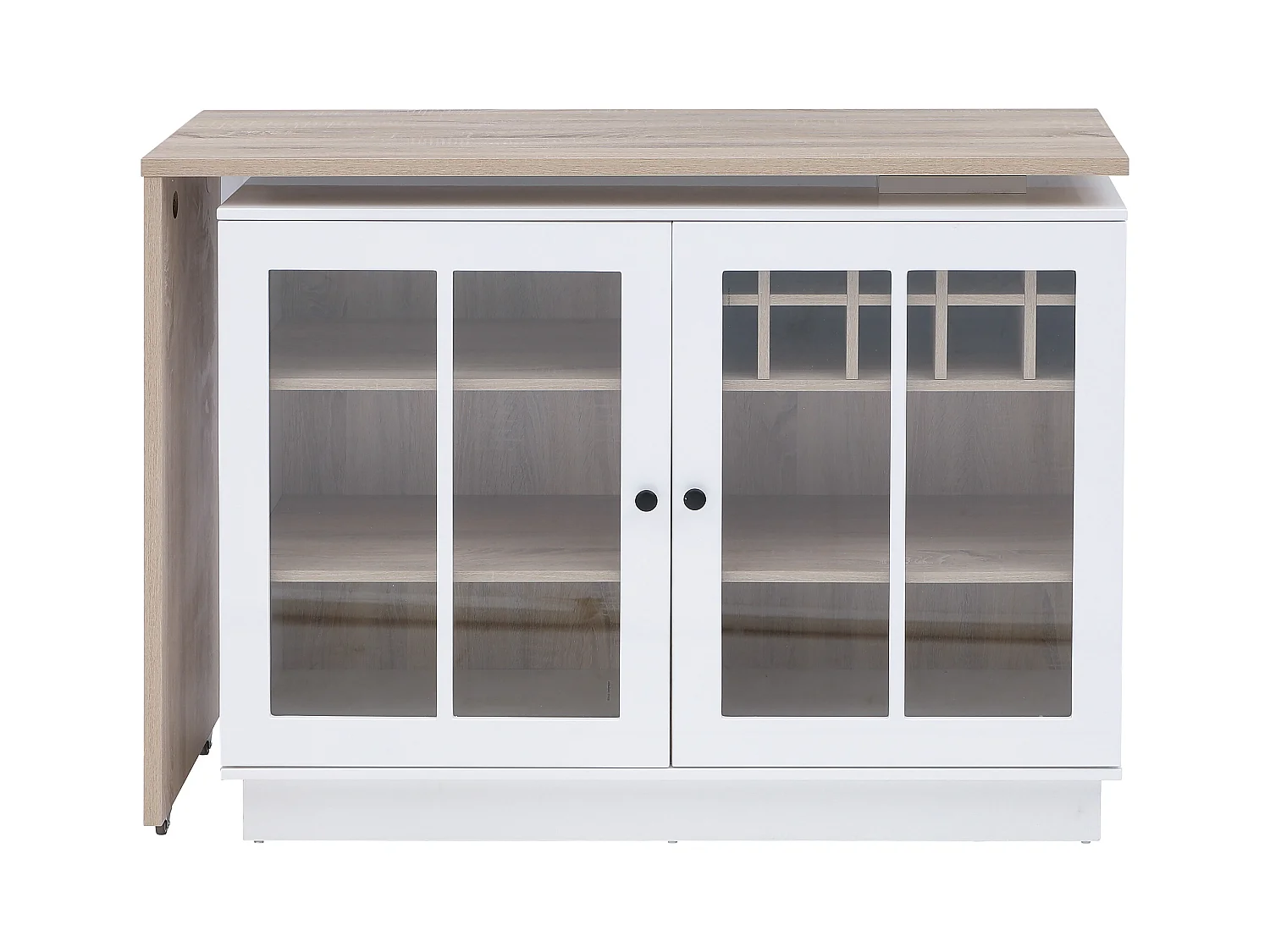 Meuble de bar pivotant avec rangements - Blanc et naturel - ARAMETA