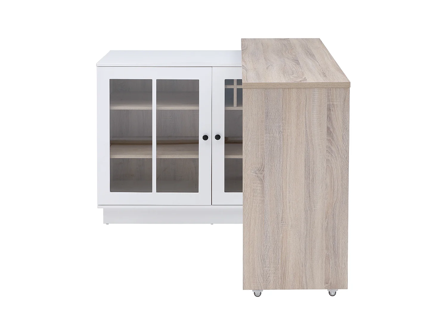Meuble de bar pivotant avec rangements - Blanc et naturel - ARAMETA