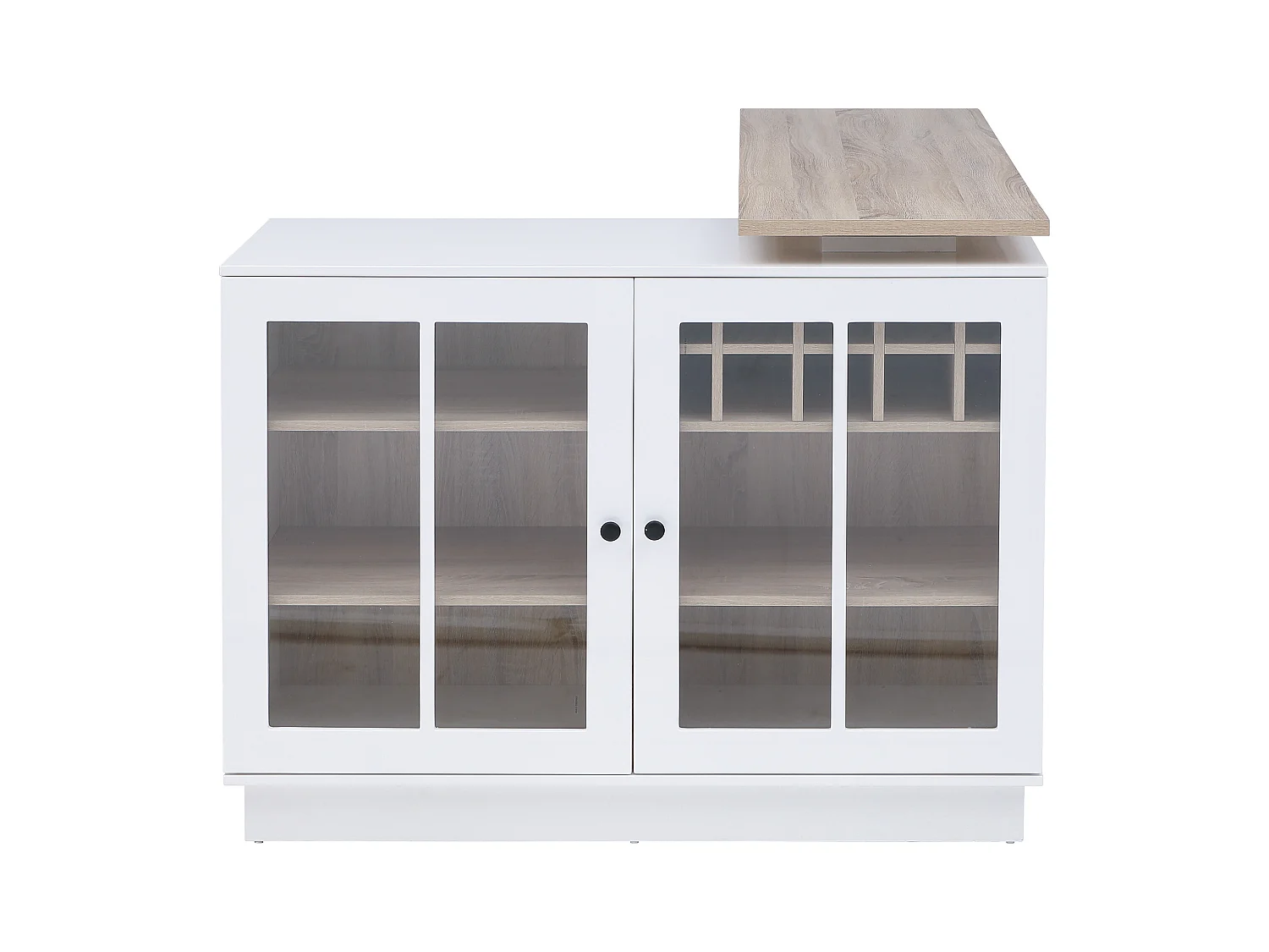 Meuble de bar pivotant avec rangements - Blanc et naturel - ARAMETA