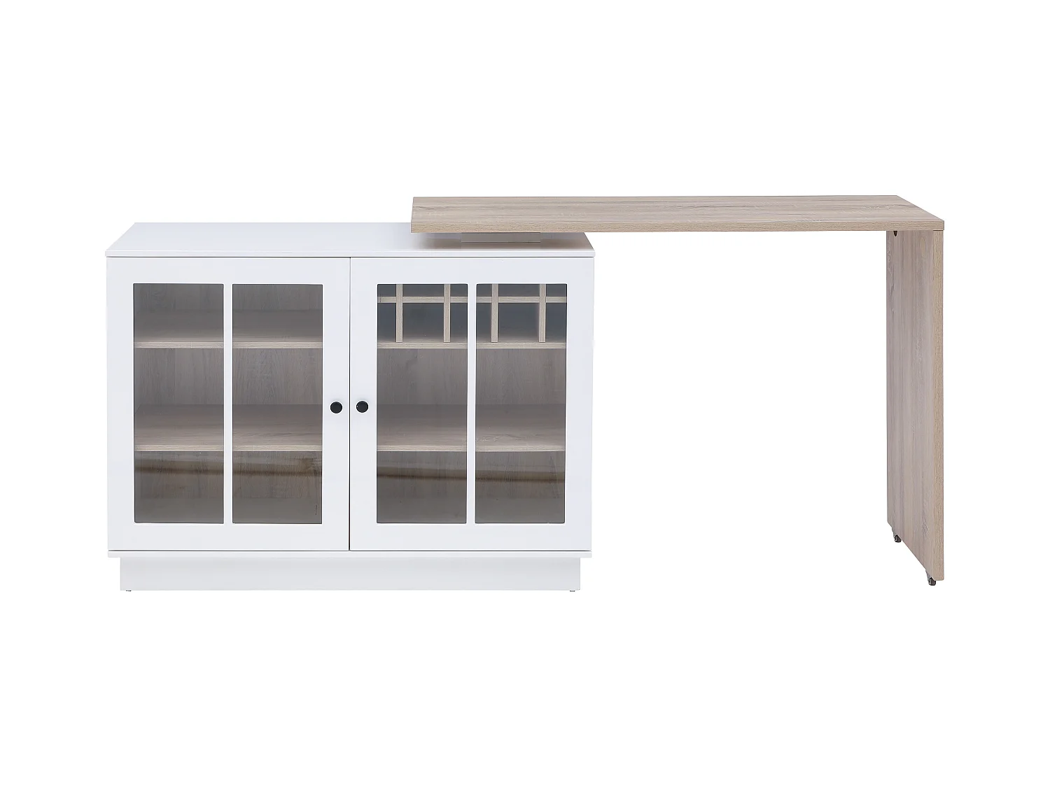 Meuble de bar pivotant avec rangements - Blanc et naturel - ARAMETA