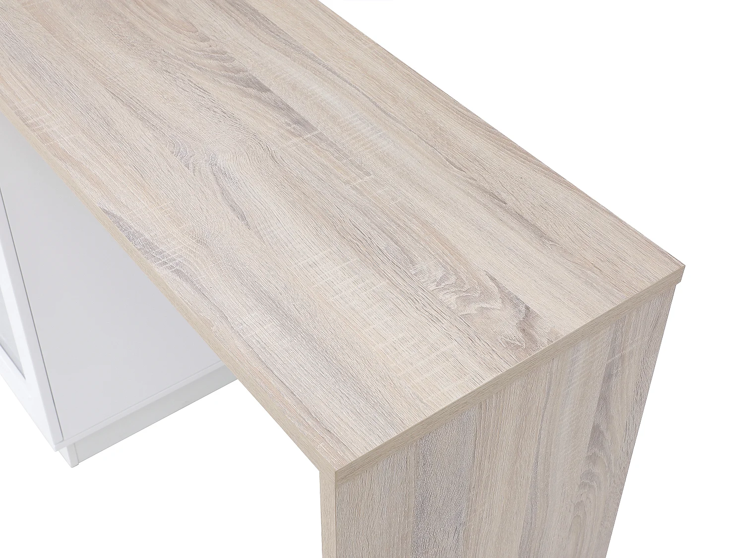 Meuble de bar pivotant avec rangements - Blanc et naturel - ARAMETA