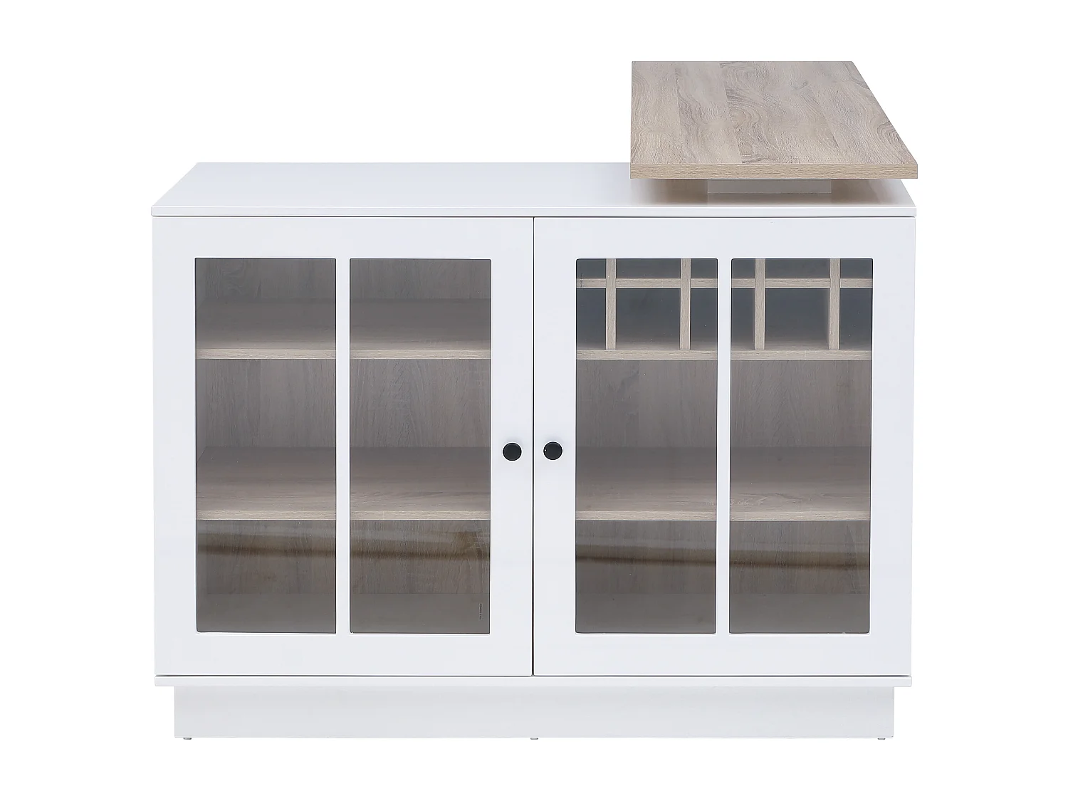 Meuble de bar pivotant avec rangements - Blanc et naturel - ARAMETA