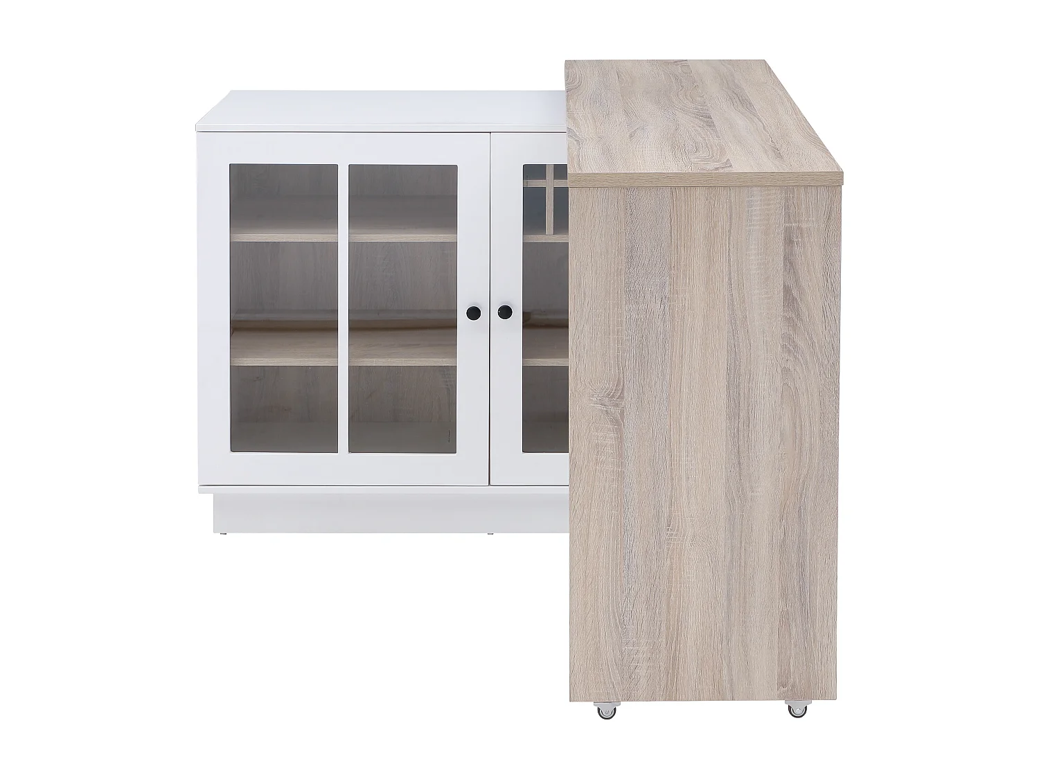 Meuble de bar pivotant avec rangements - Blanc et naturel - ARAMETA