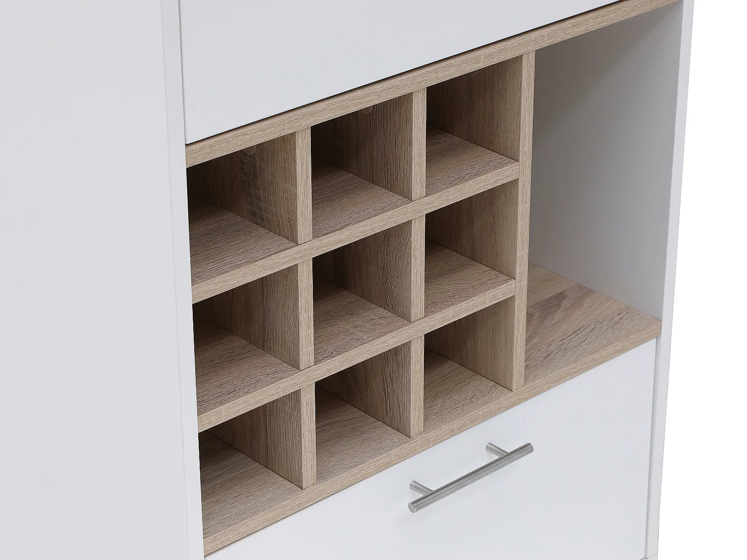 Meuble de bar avec rangements - Blanc et naturel - ANOSKI