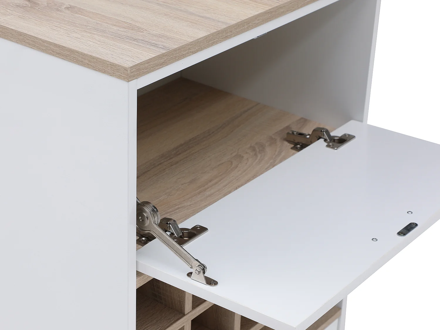 Meuble de bar avec rangements - Blanc et naturel - ANOSKI