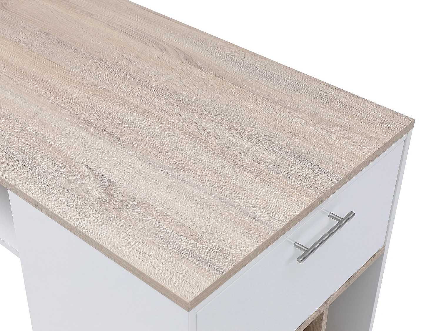 Meuble de bar avec rangements - Blanc et naturel - ANOSKI