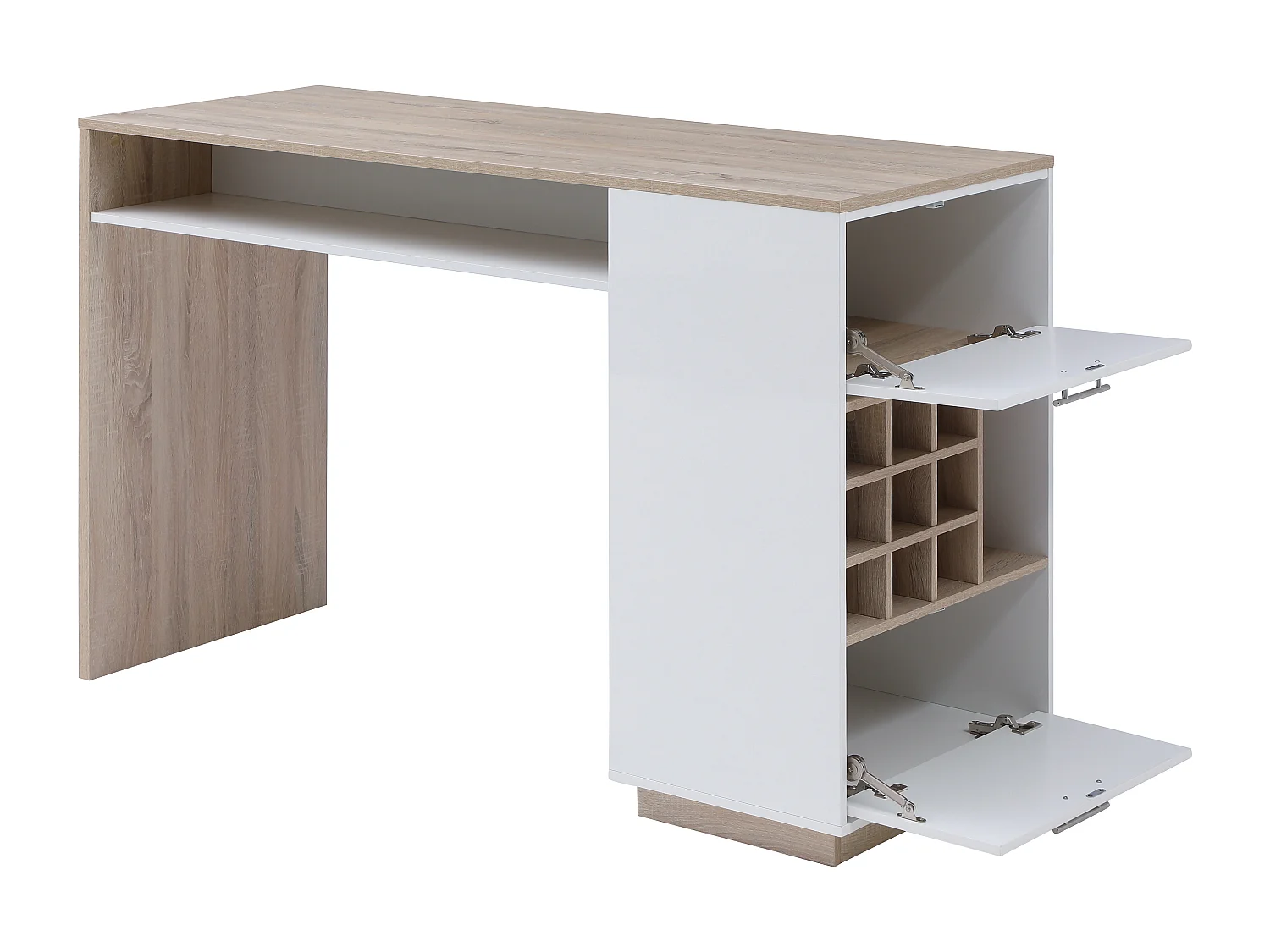 Meuble de bar avec rangements - Blanc et naturel - ANOSKI