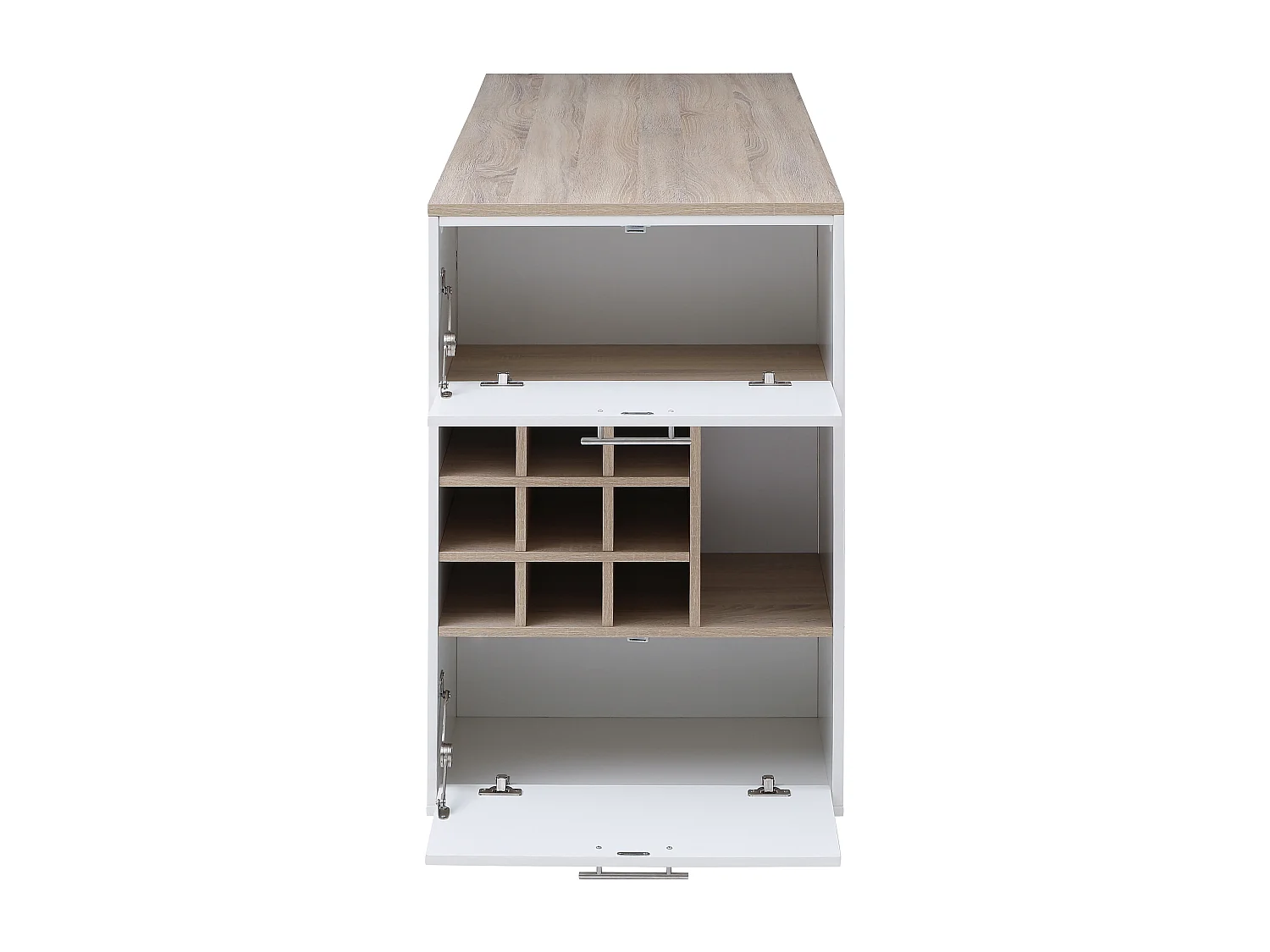 Meuble de bar avec rangements - Blanc et naturel - ANOSKI