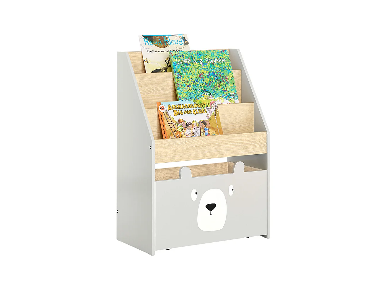SoBuy KMB104-HG Bibliothèque Enfant, Étagère de Rangement Jouets pour Enfants, Porte-revues avec Boître Roulante et 3 Étagères