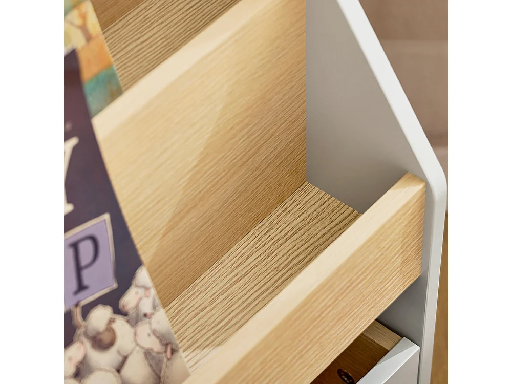 SoBuy KMB104-HG Bibliothèque Enfant, Étagère de Rangement Jouets pour Enfants, Porte-revues avec Boître Roulante et 3 Étagères