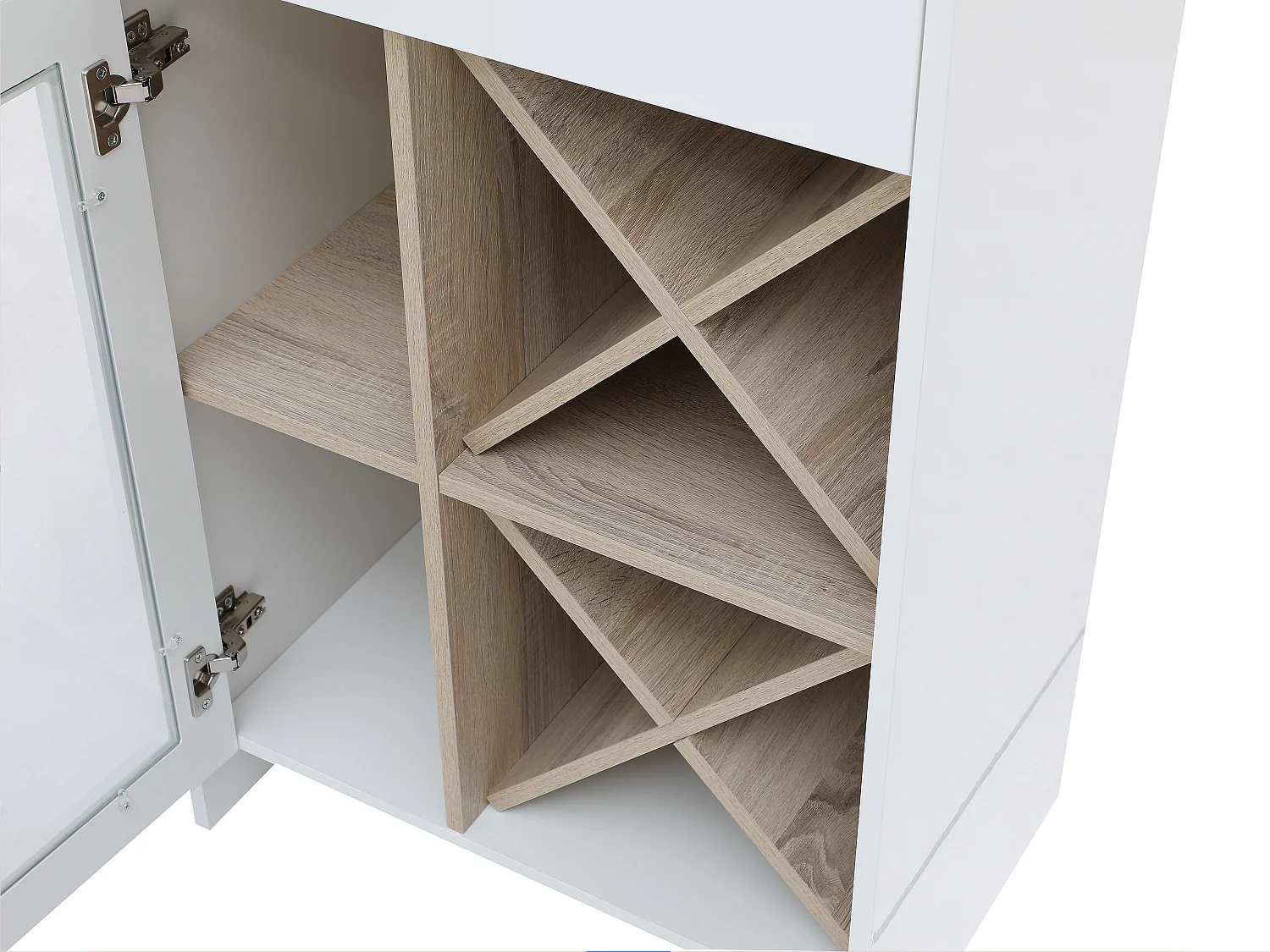 Meuble de bar avec rangements - Blanc et naturel - NIRAYA