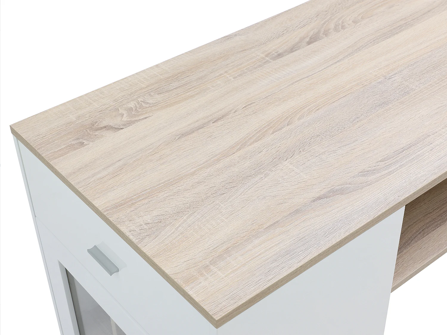 Meuble de bar avec rangements - Blanc et naturel - NIRAYA