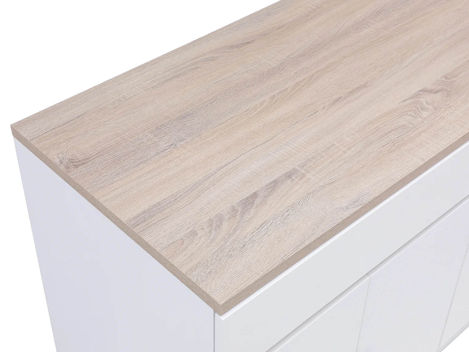 Ilot central de cuisine avec rangements en MDF - Blanc et naturel - HELOMY