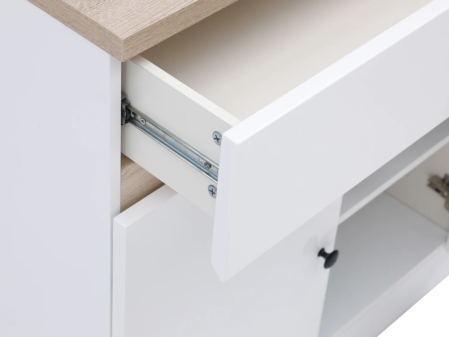 Ilot central de cuisine avec rangements en MDF - Blanc et naturel - HELOMY