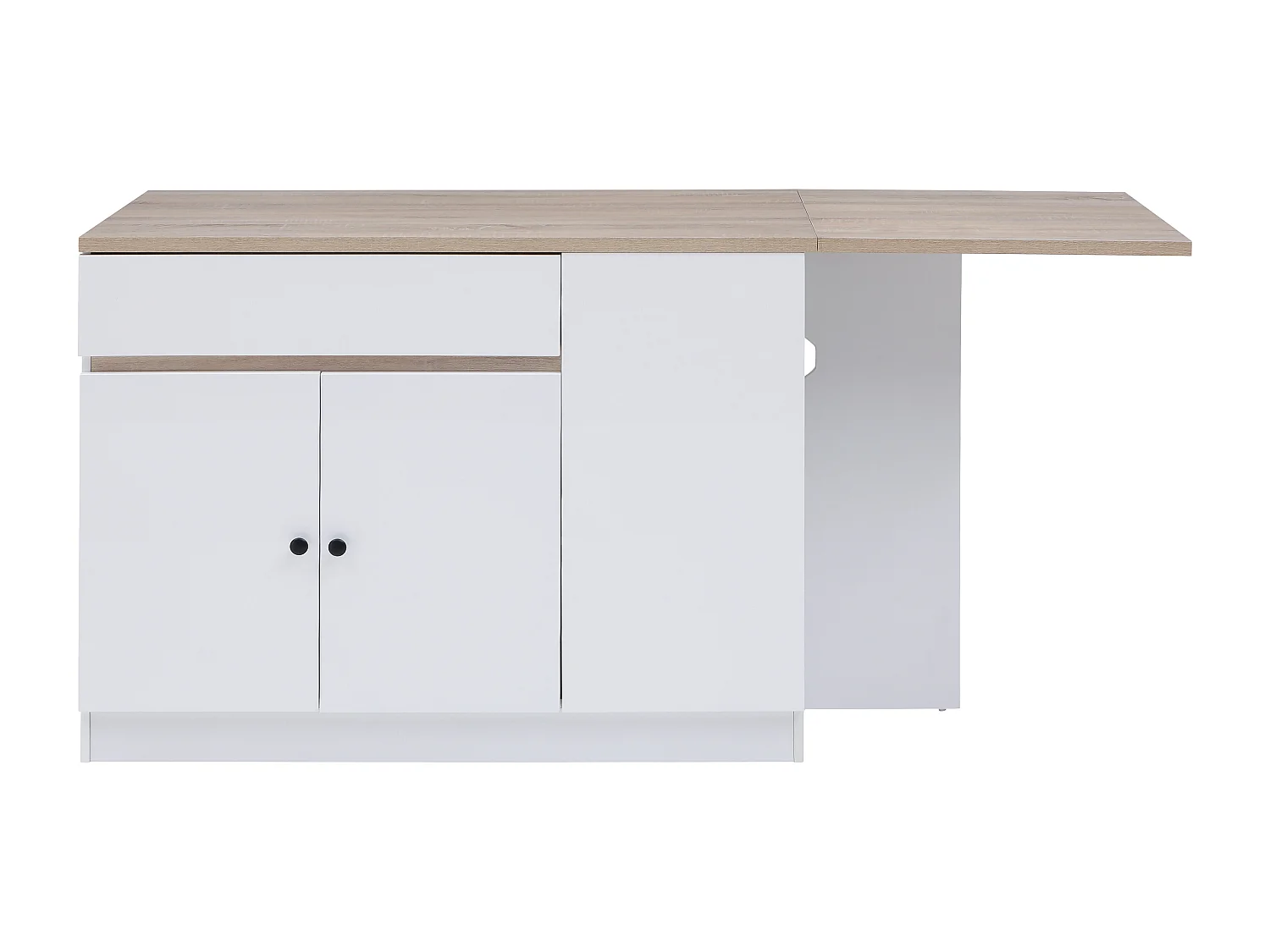 Ilot central de cuisine avec rangements en MDF - Blanc et naturel - HELOMY