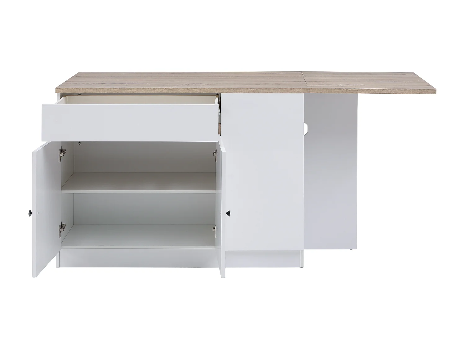 Ilot central de cuisine avec rangements en MDF - Blanc et naturel - HELOMY