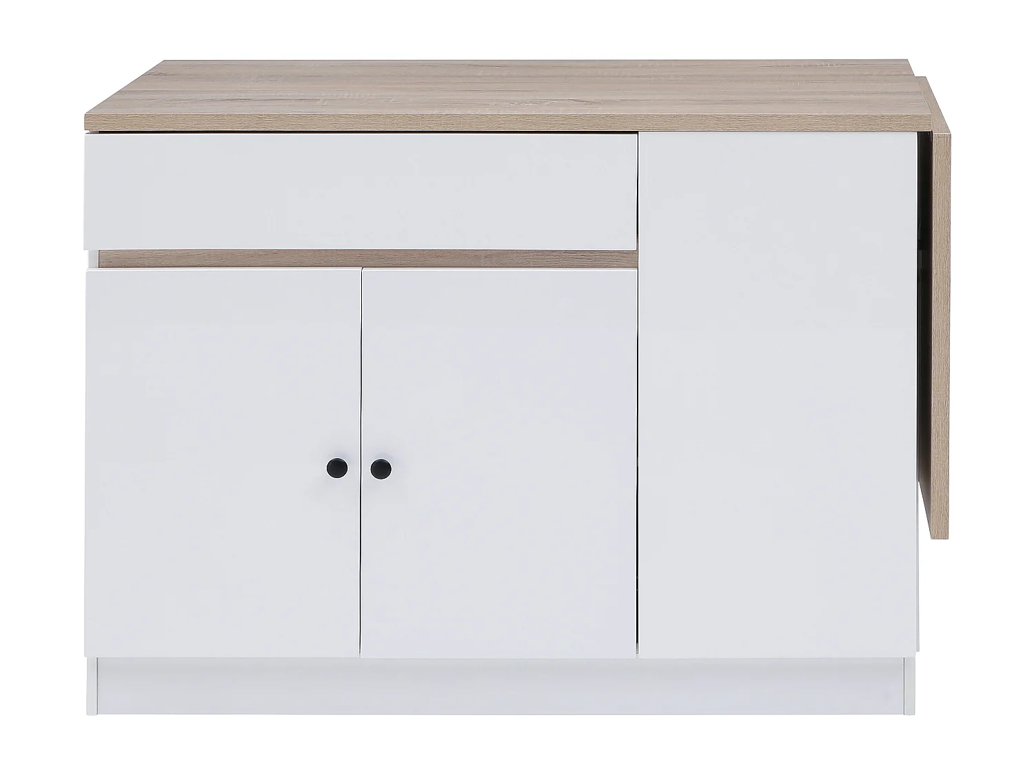 Ilot central de cuisine avec rangements en MDF - Blanc et naturel - HELOMY