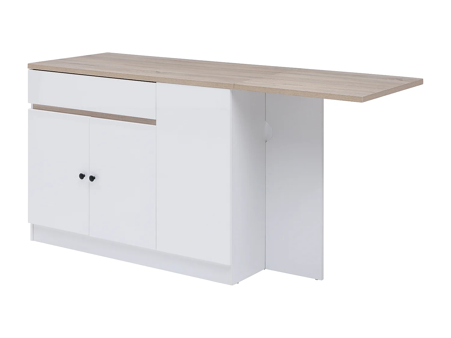 Ilot central de cuisine avec rangements en MDF - Blanc et naturel - HELOMY