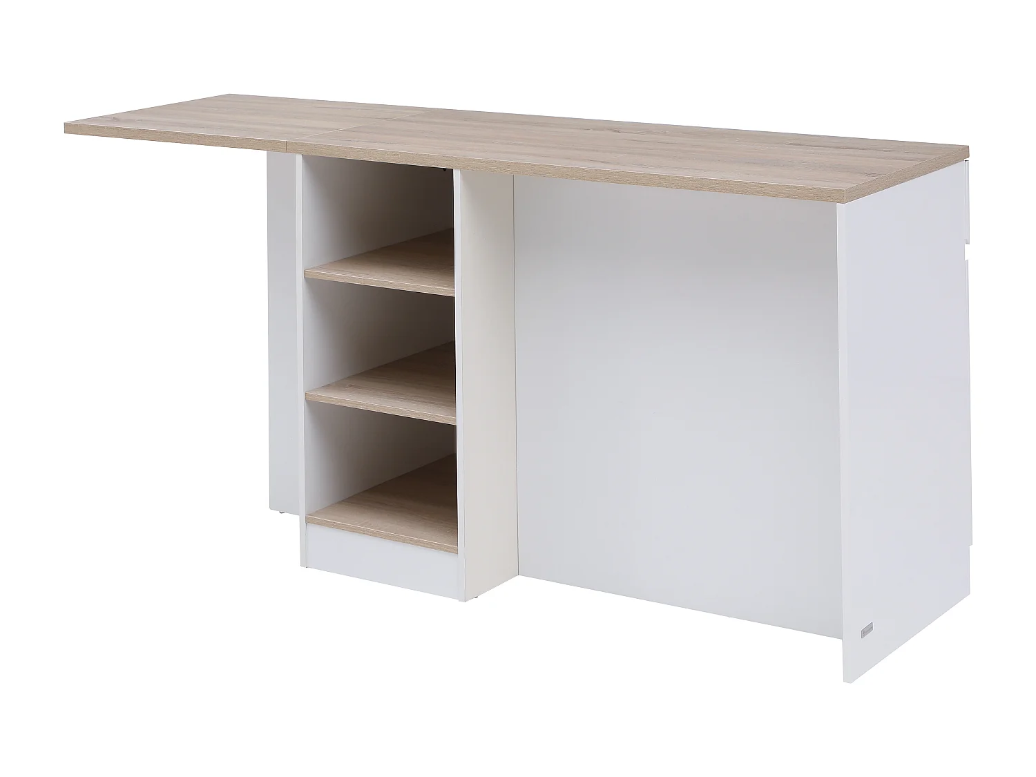 Ilot central de cuisine avec rangements en MDF - Blanc et naturel - HELOMY