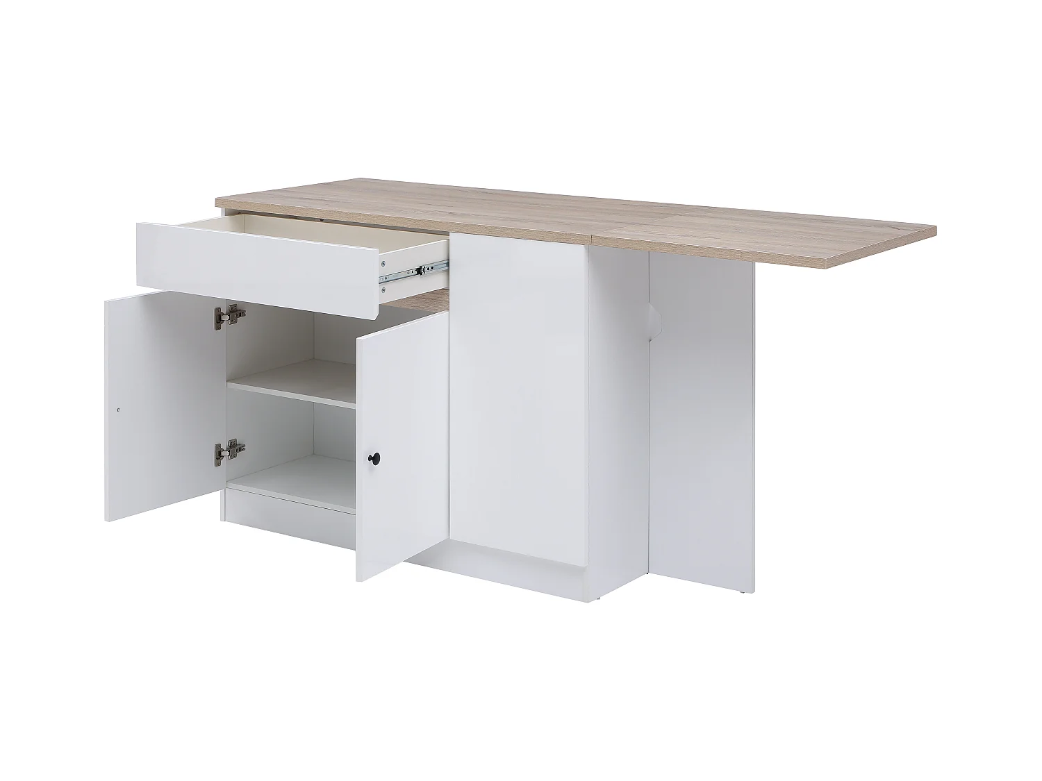 Ilot central de cuisine avec rangements en MDF - Blanc et naturel - HELOMY