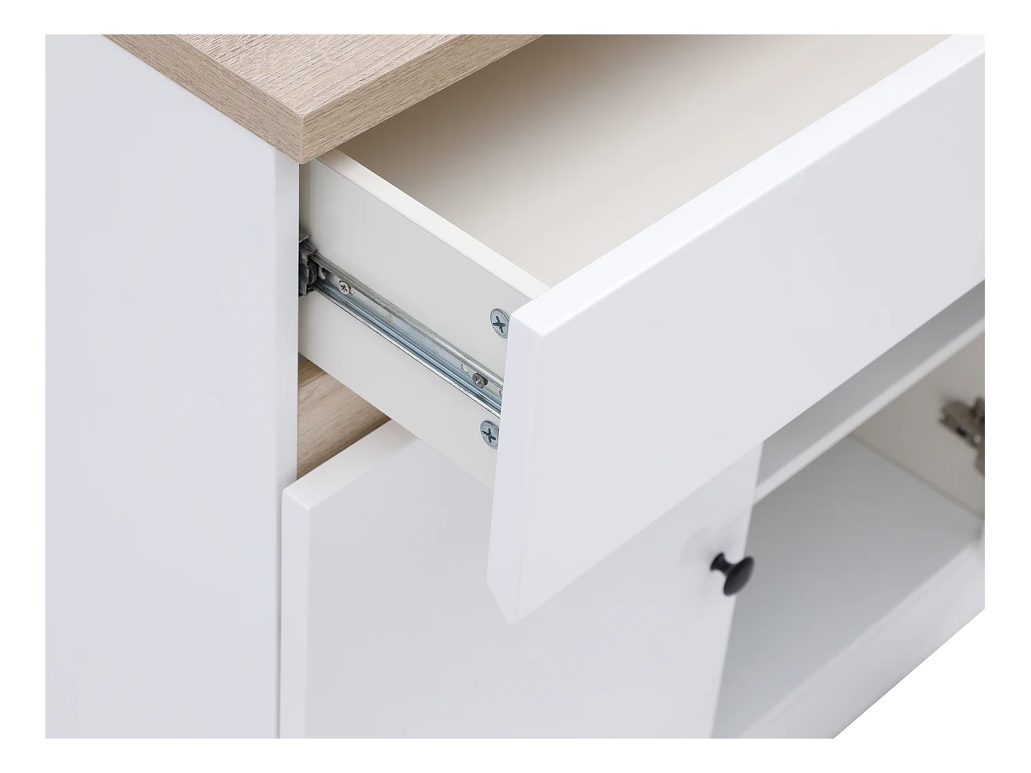 Ilot central de cuisine avec rangements en MDF - Blanc et naturel - HELOMY