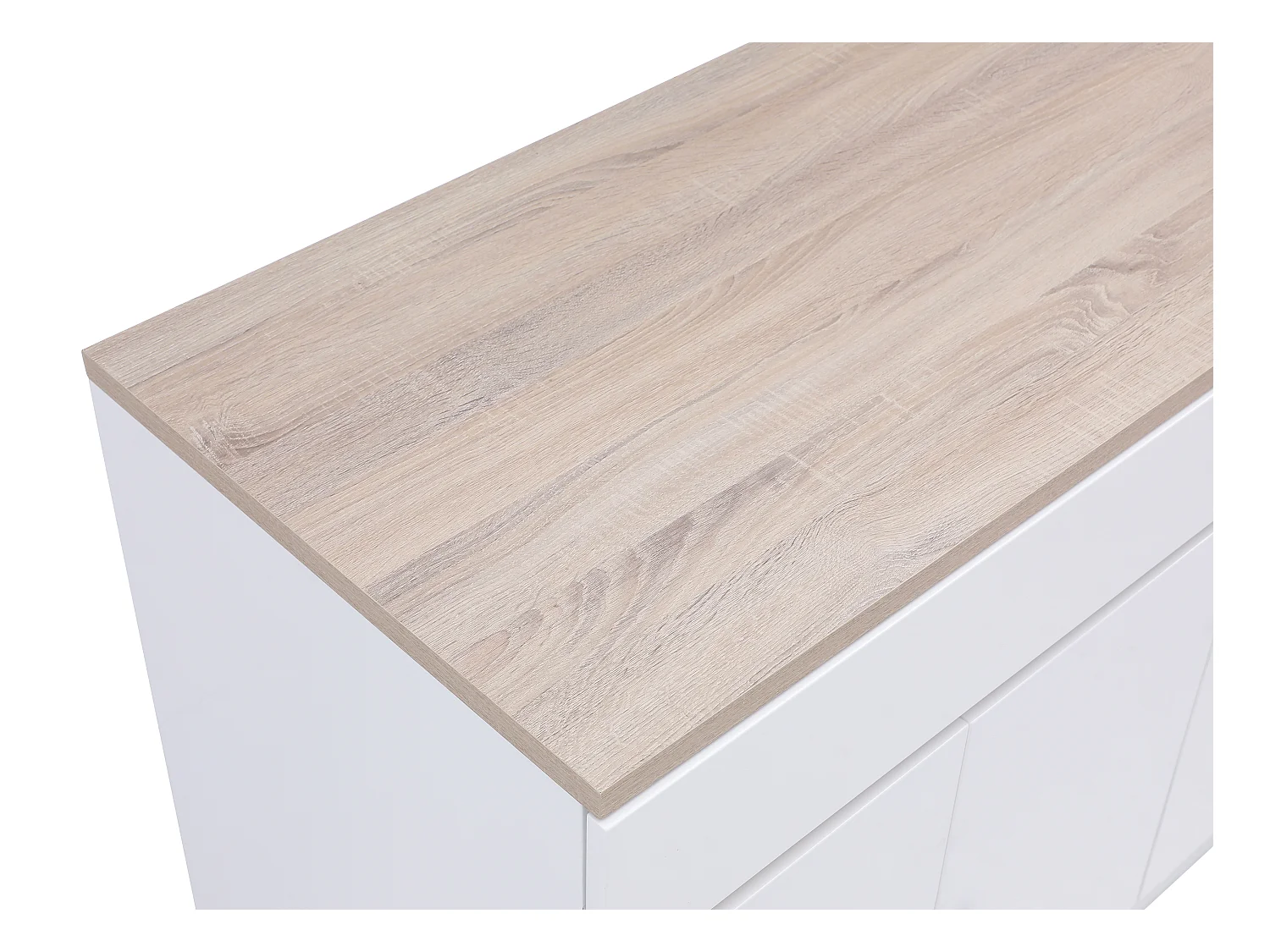 Ilot central de cuisine avec rangements en MDF - Blanc et naturel - HELOMY