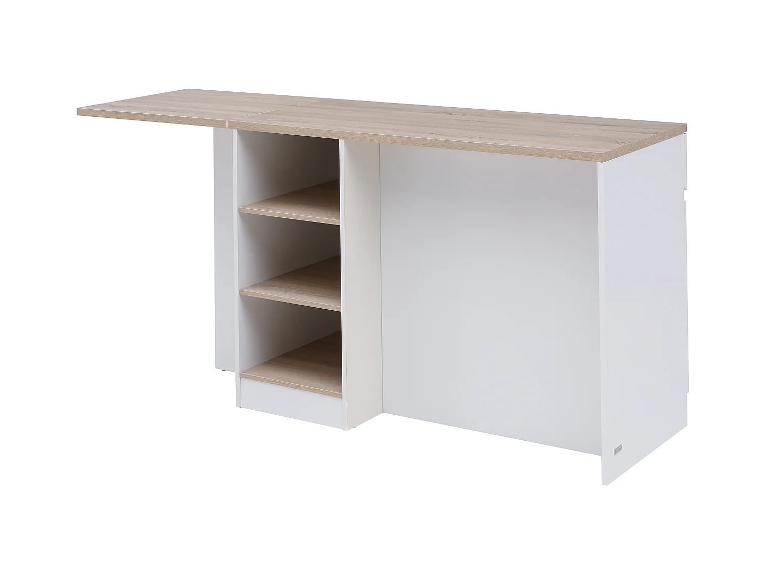 Ilot central de cuisine avec rangements en MDF - Blanc et naturel - HELOMY