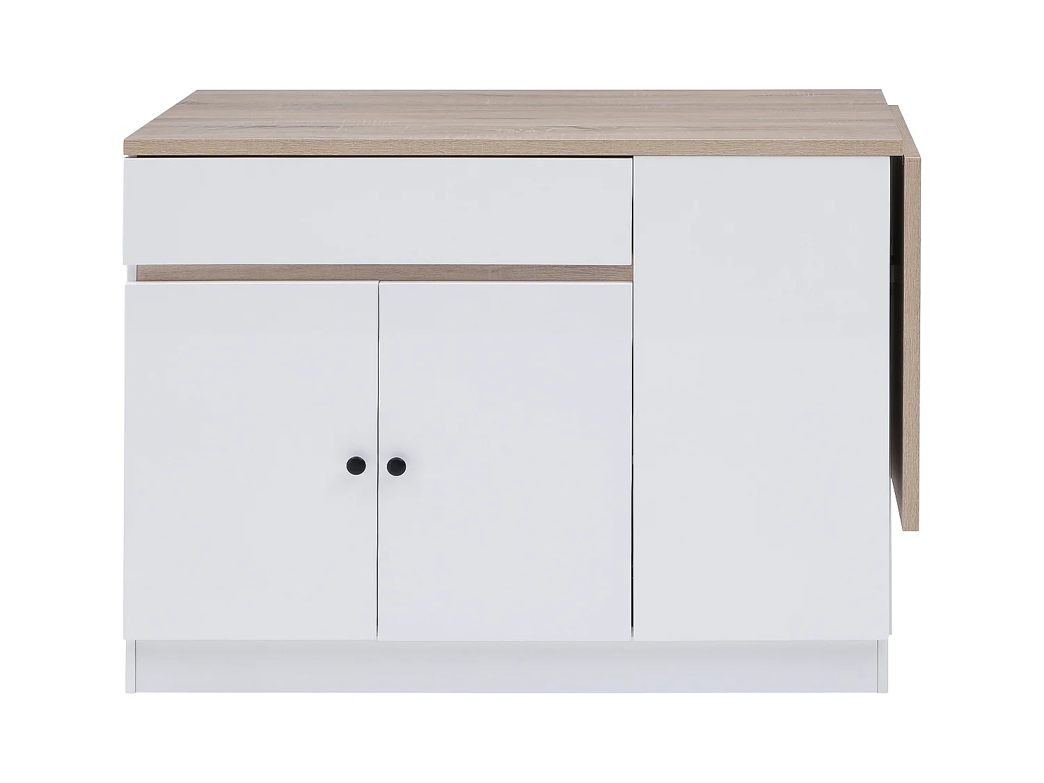 Ilot central de cuisine avec rangements en MDF - Blanc et naturel - HELOMY