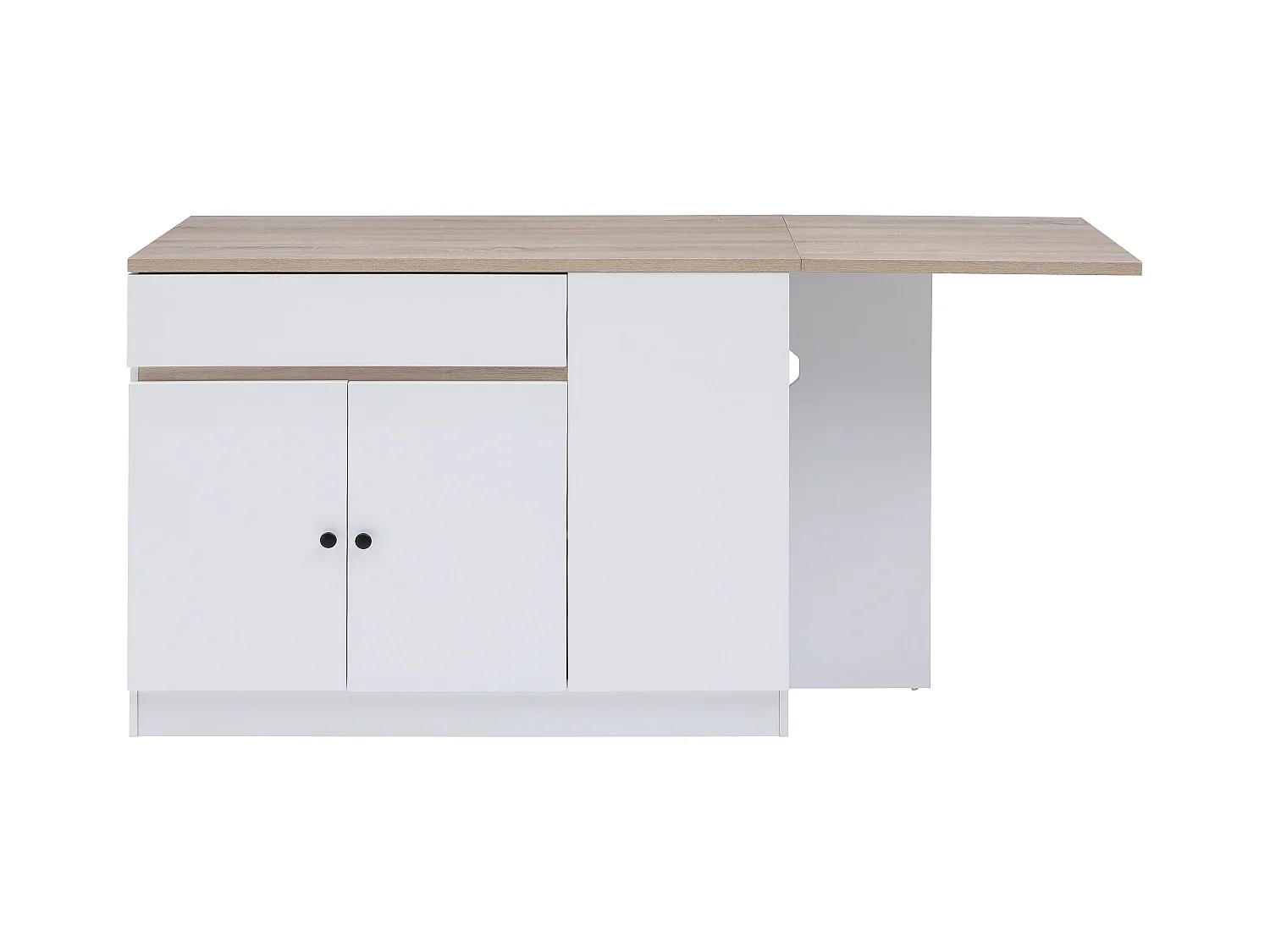 Ilot central de cuisine avec rangements en MDF - Blanc et naturel - HELOMY