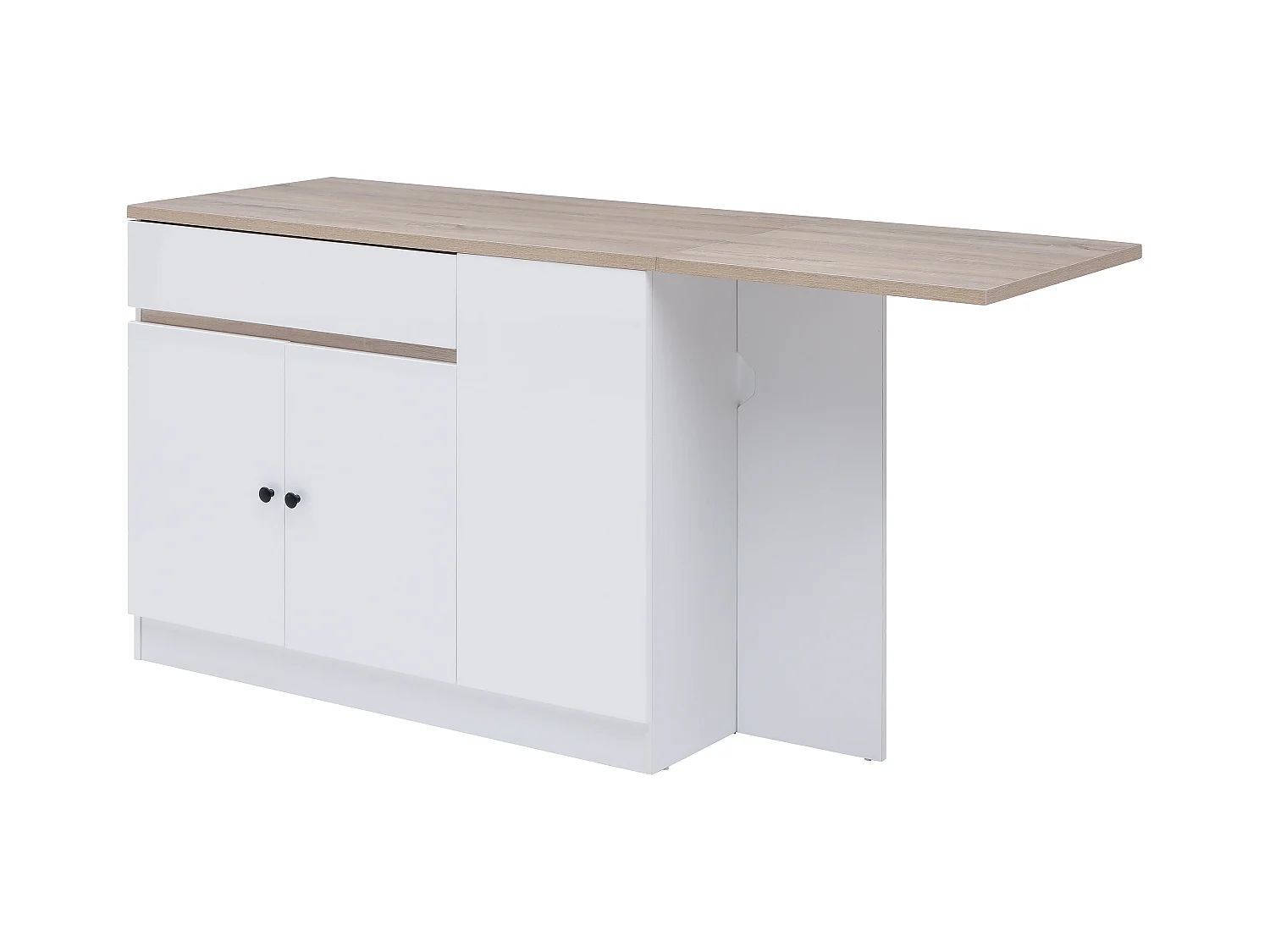 Ilot central de cuisine avec rangements en MDF - Blanc et naturel - HELOMY