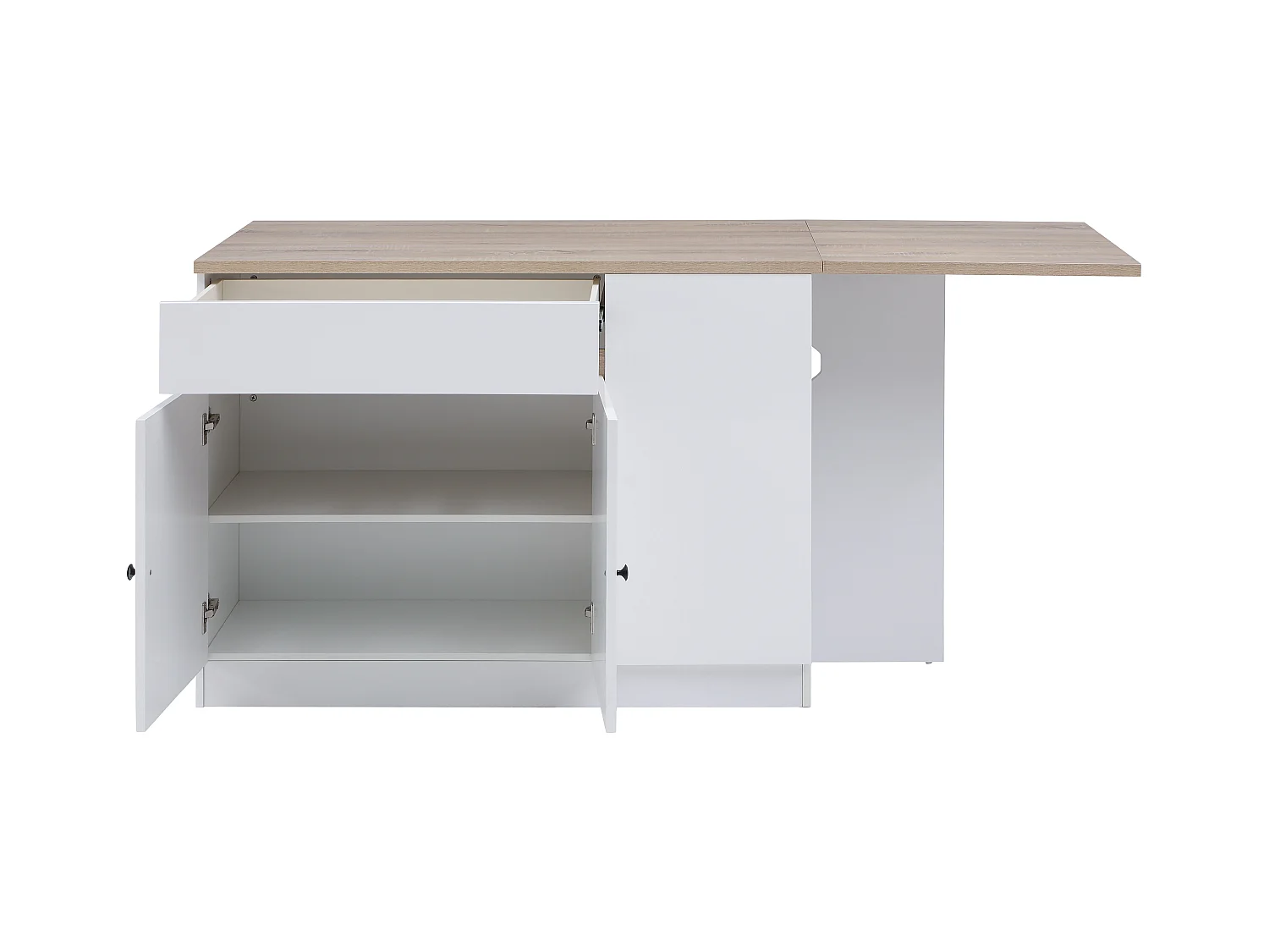 Ilot central de cuisine avec rangements en MDF - Blanc et naturel - HELOMY