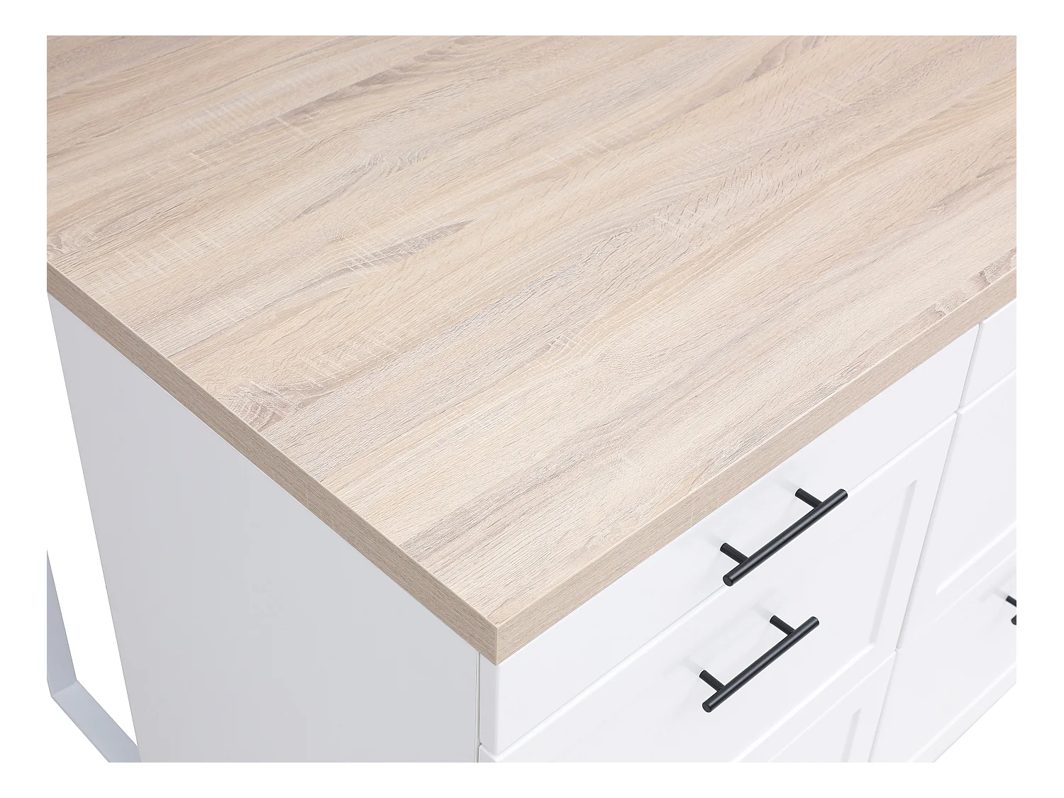Ilot central de cuisine avec 6 tiroirs en MDF et métal - Blanc et naturel - LAKSINA