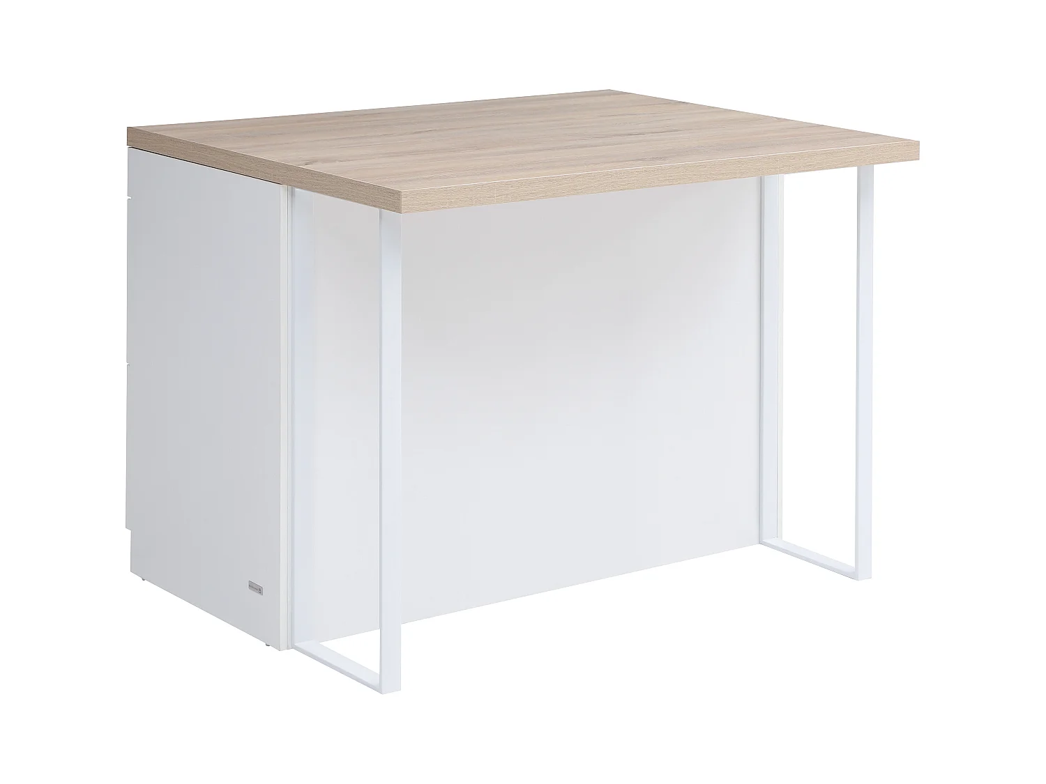 Ilot central de cuisine avec 6 tiroirs en MDF et métal - Blanc et naturel - LAKSINA
