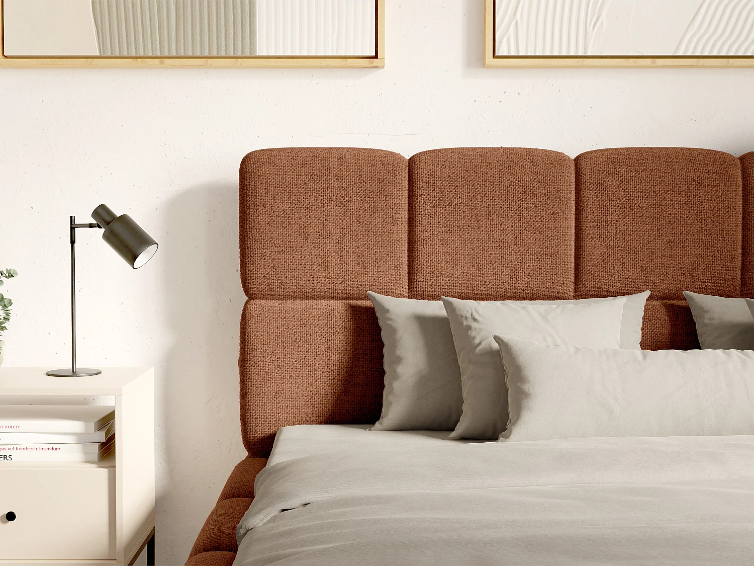 Bed met opbergruimte 160 x 200 cm - Stof met textuur - Terracotta + matras - DAMADO van Pascal Morabito