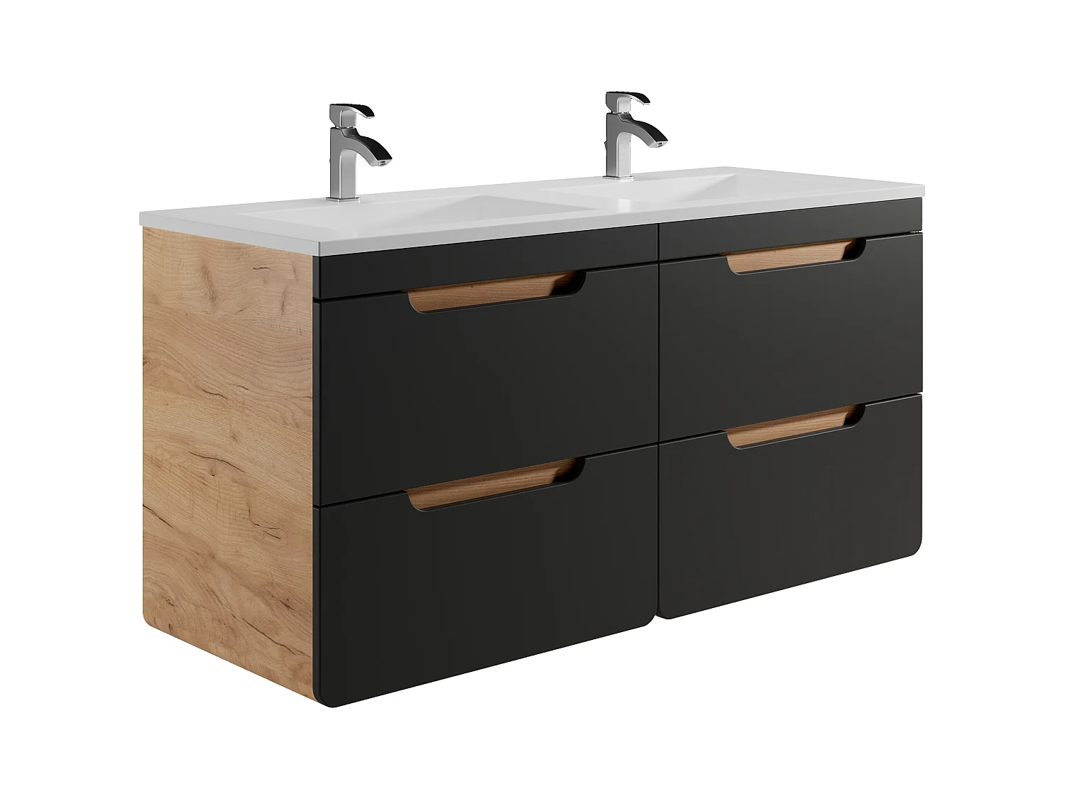 Waschbeckenunterschrank hängend mit Einbauwaschbecken - 120 cm - Holzfarben & Anthrazit - ARUBA