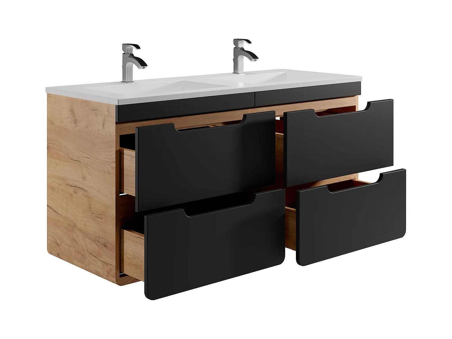 Waschbeckenunterschrank hängend mit Einbauwaschbecken - 120 cm - Holzfarben & Anthrazit - ARUBA