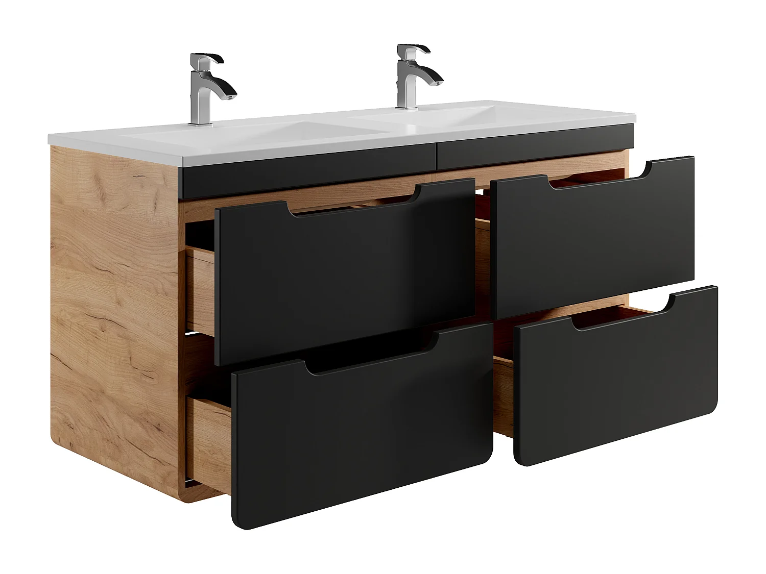 Hangend badkamermeubel met inbouwwastafel - Naturel en antraciet - 120 cm - ARUBA