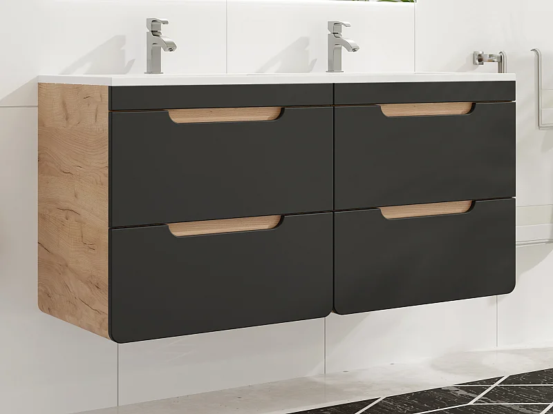 Waschbeckenunterschrank hängend mit Einbauwaschbecken - 120 cm - Holzfarben & Anthrazit - ARUBA