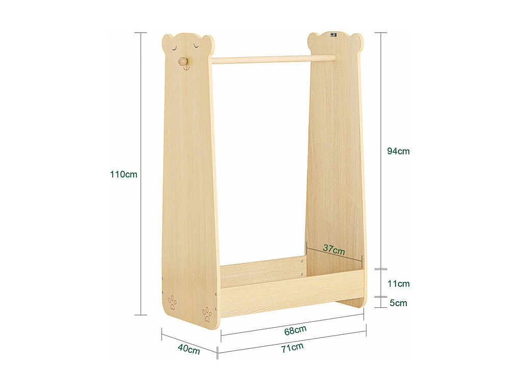 SoBuy Portant à vêtements Enfant, Penderie pour Enfants, Garde-Robe Enfants, Portant Vêtements Chambre Enfant en Forme d'ours, 71 x 40 x 110 cm, KMB102-N