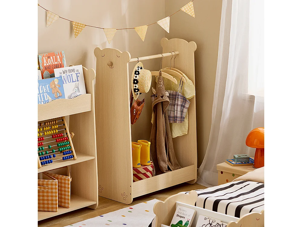 SoBuy Portant à vêtements Enfant, Penderie pour Enfants, Garde-Robe Enfants, Portant Vêtements Chambre Enfant en Forme d'ours, 71 x 40 x 110 cm, KMB102-N